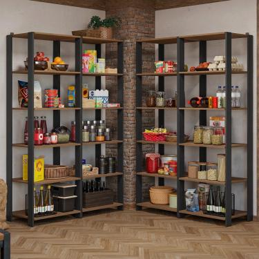 Imagem de Armário Estante Multiuso Organizador Despensa de Canto 20 Prateleiras 236cm Rustic/Preto Madesa