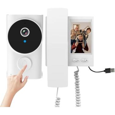 Imagem de Campainha Inteligente com Câmera e Áudio, Vídeo Porteiro com Monofone, Vídeo Interfone IP44 à prova de água, tela IPS de 3,5 polegadas, áudio bidireccional, visão noturna, não é necessário WiFi