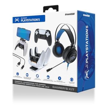 Imagem de dreamGEAR Gamers Kit for PlayStation 5: Gaming Headset with 50mm Drivers, PS5 Controller Charger, Adjustable Phone Mount, USB-C Cable, Protective Cover and Caps