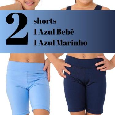 Imagem de Kit com 2 Shorts infantis- JinkingStore para meninas lisa básica, Azul