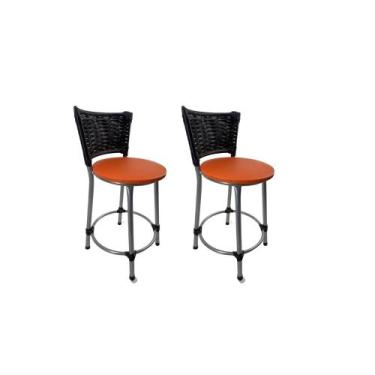 Imagem de Kit 2 banqueta baixa junco cozinha gourmet bancada americana - FortMix