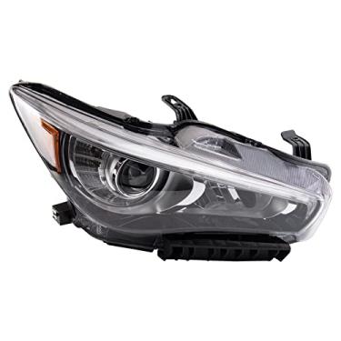 Imagem de TRQ Conjunto de farol lateral do passageiro LED compatível com INFINITI Q50 2014-2017 sem faróis adaptáveis IN2503157