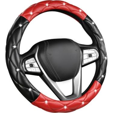 Imagem de Capa de volante de carro brilhante, capa de roda automotiva de couro macio antiderrapante de 38 cm, strass de cristal para mulheres e meninas, acessórios de decoração universal para carro (preto +