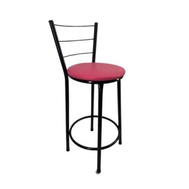 Imagem de Banqueta Banco Média Preta Encosto Bar Balcão Cozinha Bistrô - FortMix