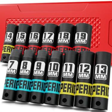 Imagem de Aiourx Conjunto de soquetes de impacto de 13 peças, soquete de 7 mm-19 mm de profundidade, métrico, 6 pontos, manutenção de motocicletas e bicicletas automotivas, fabricação de máquinas