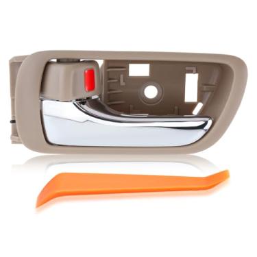 Imagem de Maçaneta interna compatível com Toyota Camry 2002 2003 2004 2005 2006, carcaça bege do lado do motorista dianteiro ou traseiro com maçaneta cromada, contém ferramenta de remoção de acabamento