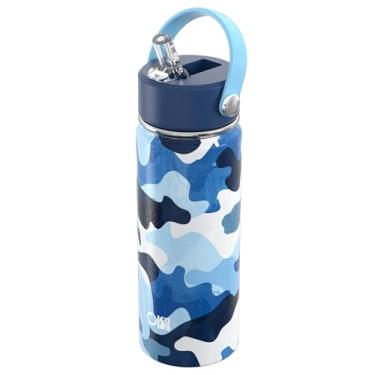 Imagem de OISIZ Garrafa de água infantil de 510 g com tampa de palha, garrafa de água isolada a vácuo, garrafas de aço inoxidável 316 para crianças para escola, copos de água à prova de vazamento, livre de BPA