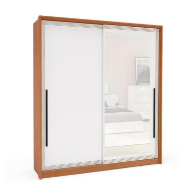 Imagem de Guarda-Roupa Casal com Espelho Valência 2 Portas 2 Gavetas Freijó e Branco