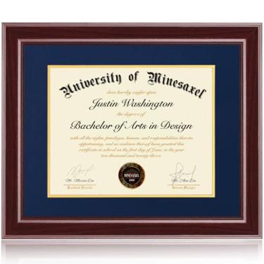 Imagem de Minesaxel Molduras para diploma de 40 x 50 cm, 33 x 43 cm com tapete azul, serve para documento de certificado de graduação, moldura vermelha cereja 50 x 40 cm com painel de vidro temperado para