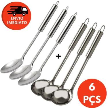Imagem de Kit Colher De Arroz E Concha Feijão Em Inox Para Servir Caldos Molhos 
