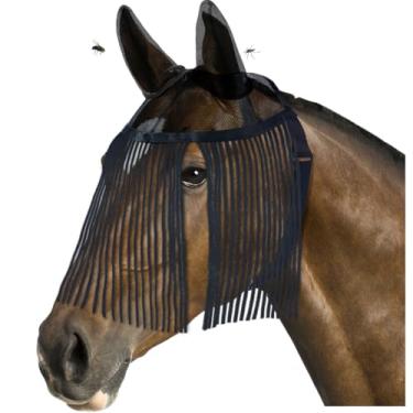 Imagem de La La Pet Máscara protetora de mosca de cavalo de malha respirável com orelhas e franja de nariz, super confortável, protetor de defesa, macio na pele, suprimentos para equitação no verão