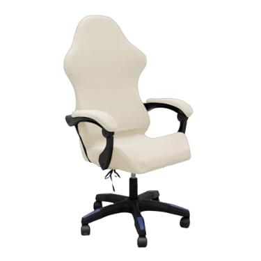 Imagem de ACOFRR Conjunto de capa de cadeira de jogos com capas de apoio de braço, capa elástica com babados para cadeiras reclináveis de corrida, escritório, computador (creme)