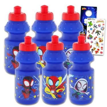 Imagem de Conjunto de garrafas de água reutilizáveis Spidey and Friends - pacote de 6 peças de garrafas de 325 ml com tampas superiores e mais | Garrafas esportivas Spidey and Amazing Friends