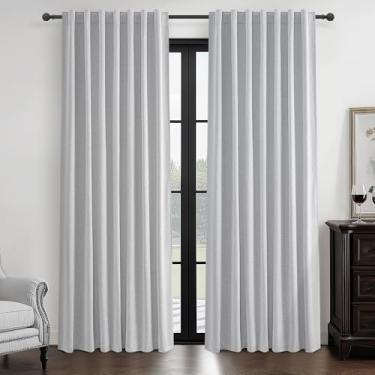 Imagem de Cortinas blackout cinza claro 226 cm de comprimento conjunto de 2 painéis para quarto, cortina moderna de linho sintético escurecimento cinza plissado Burg com bolso de haste cortina isolada para