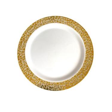 Imagem de Prato Descartável De Luxo Plástico Jantar Borda Dourada 6pçs -  ARCÓLO