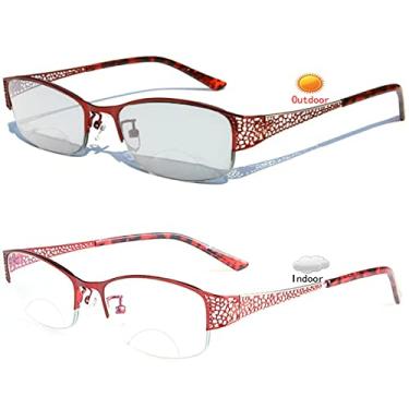Imagem de laureles Óculos de leitura bifocais fotocromáticos da moda, óculos de sol femininos, armação de metal, armação vermelha, leitoras femininas, vermelho, 0.00/+2.25 Magnification