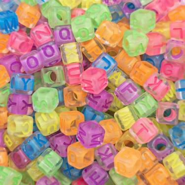 Imagem de Miçanga Passante Dado Alfabeto Acrílico Colorido Neon Letra Colorida 6