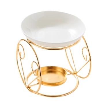 Imagem de Fenteer Queimador de óleo essencial de cerâmica, forno, difusor de fragrâncias, suporte para velas Tealight, aquecedor de derretimento para sala de estar, Ouro