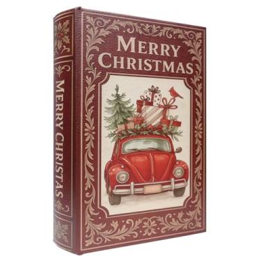 Imagem de XIAOAIKA Caixa de livro de madeira decorativa de Natal, caixas de livros falsas vintage com capa de couro, armazenamento secreto com fecho magnético, caixa de presente de feriado para decoração de