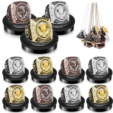 Imagem de Landical 3 conjuntos/12 conjuntos de anéis de troféu 1º 2º 3º campeão anel de campeonato a granel com corrente de pescoço e caixa de suporte de exibição Sport Victor Award presente para campeonato