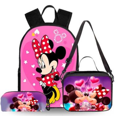 Imagem de Kit Mochila Escolar Infantil Minnie Reforçada Completa Lancheira Estoj