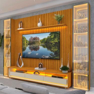 Imagem de Rack com Painel para Tv até 85" 3g2p Led/rodízios/esp 304,8cm 100% Mdf Nobre Clean/requinte/luminare Naturale/Off White