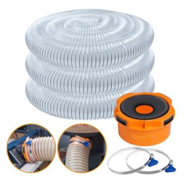 Imagem de POWERTEC Mangueira de coleta de poeira de PVC flexível de 10 cm x 50 cm com 2 braçadeiras de chave e adaptador de porta de poeira para serra de mesa, serra de fita, plaina, junção, marcenaria e