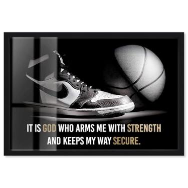 Imagem de Tênis e bola Faith Shadowbox Print Car Art por Art Remedy, moldura preta, 61 x 40 cm