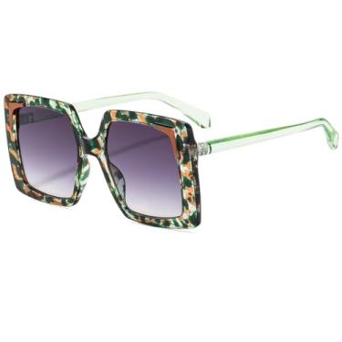 Imagem de Óculos de sol femininos retrô com armação grande e gradiente, armação personalizada, moderno, versátil, masculino, UV400 (flor verde)