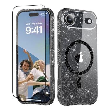 Imagem de MIODIK Capa compatível com iPhone Air, [compatível com Magsafe] com protetor de tela e proteção de câmera atualizada, capa protetora de celular com glitter transparente para Air de 6,5 polegadas