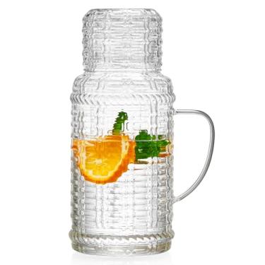 Imagem de Jarra de vidro de 2000 ml com tampa e bico, jarro de água, garrafa de 2000 ml para água quente/fria, jarro grande de chá gelado para café, suco e bebidas caseiras (texturizado)