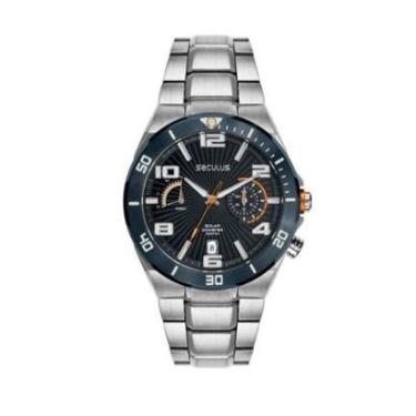 Imagem de Relógio Seculus Solar Masculino Prata Azul Laranja 77341gpsv Prateado Azul-escuro Preto-Masculino