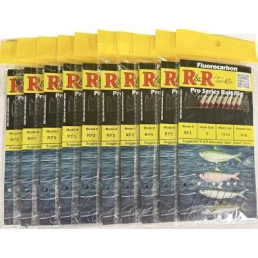 Imagem de Equipamento de isca RF5-10 Fluorocarbon Pro Series – 8 ganchos de cabeça vermelha tamanho 5 – Linha principal de 5,4 kg e linhas de ramificação de 2,7 kg – Equipamento Sabiki para pilchards, sardinhas