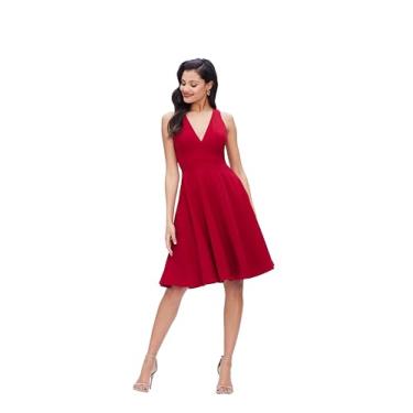 Imagem de Dress the Population Vestido feminino Catalina liso sem mangas justo e flare midi, Granada, M