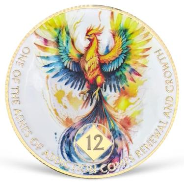 Imagem de Medalhão colorido de 12 anos NA Medalhão NA AA Moeda de Sobriedade com Serenity Prayer NA Recovery Chip Celebrando Vida Limpa e Sóbria 1-20 Anos Narcóticos Presentes Anônimos para Homens e Mulheres