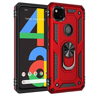 Imagem de SORAKA Capa para Google Pixel 4a com suporte de anel de metal, capa à prova de choque, borda de silicone macio, capa traseira rígida de policarbonato com placa de metal para suporte magnético de