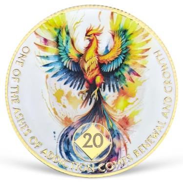 Imagem de Medalhão colorido de 20 anos NA Medalhão NA AA Moeda de Sobriedade com Serenity Prayer NA Recovery Chip Celebrando Vida Limpa e Sóbria 1-20 Anos Narcóticos Presentes Anônimos para Homens e Mulheres