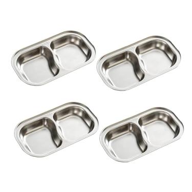 Imagem de Tigelas de aço inoxidável, 2 compartimentos, pratos infantis divididos, bandeja de condimentos, molho, lanche, fondue, pratos para restaurante, casa, churrasco (prata, compartimento quadrado dividido)