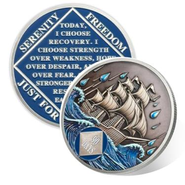 Imagem de Braving The Storm 90 Days Sober Coin, Nautical NA Coin, Addiction Recovery Ninety Days Sober Chip, Celebrating Recovery Anniversary Token, Narcóticos Anônimos Sobriedade Presentes para Homens e