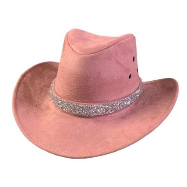 Imagem de Chapéu cowboy boiadeira de camurça com faixa bandinha de brilho luxo e