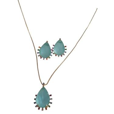 Imagem de Conjunto de Zircônia Azul e Multicolorida, Banhado a Ouro 18k com Mini Pedras