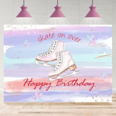 Imagem de Rsuuinu Pano de fundo de feliz aniversário, skate sobre floco de neve, colorido, para fotografia de inverno, 2,1 x 1,5 m, suprimentos para decoração de festa de aniversário, lembrancinhas, faixa de