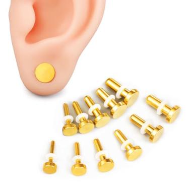 Imagem de Casvort 8 peças de 0,5 mm incrementos de 5 g - 2 g confortável alargador único alargador dourado alargador morto, retentor de bala de septo de aço cirúrgico 316, kits de alongamento de lóbulo de