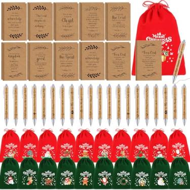 Imagem de Epakh 20 conjuntos de presentes de Natal cristãos a granel para mulheres e homens, canetas de versículo bíblico, cadernos, escrituras religiosas, agendas, bolsa de veludo de Natal, suprimentos de