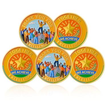 Imagem de CHURYUML Conjunto de 5 peças de moedas de agradecimento de funcionários - Moeda de desafio Thank You for Excellence, token de reconhecimento de trabalho em equipe para colegas de trabalho membros da