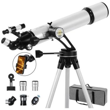 Imagem de Telescópio de 90mm Diâmetro e 700mm com Base de Montagem Vertisteel AZ, Altamente Ajustável, Ideal para Adultos, Astrônomos e Crianças