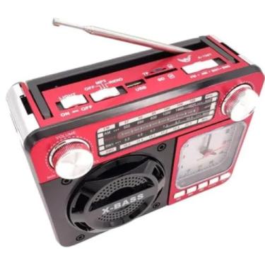 Imagem de Rádio Retrô Portátil com Relógio Analógico | Bluetooth, USB e Rádio FM/AM/SW | Estilo Vintage e Bateria Recarregável (ROSA)