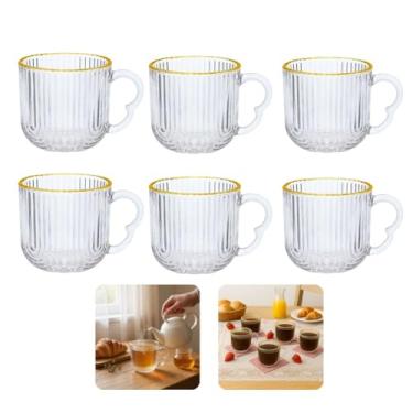 Imagem de Conjunto de 6 Xícaras de Vidro Caneladas com Borda Dourada, 180ml, Design Elegante para Café, Transparente