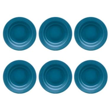 Imagem de Jogo 6 Pratos Fundos de 21,5cm Biona, Canelé Azul, Oxford Cerâmica