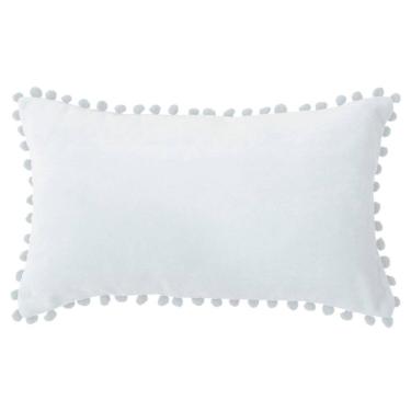 Imagem de Estojo de almofada retangular com design de pompom branco 50x30cm